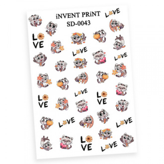 Набор, iNVENT PRiNT, Слайдер-дизайн «Кот. Love. Осень» №SD-43, 3 шт.