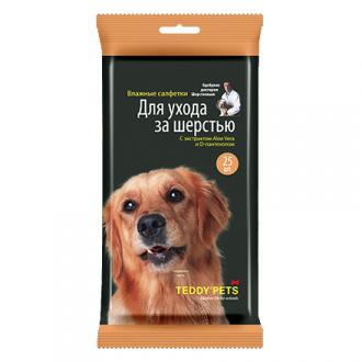 Teddy Pets,  Влажные салфетки «Для ухода за шерстью», 25 шт.