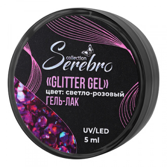 Гель-лак Serebro Glitter, светло-розовый голографик