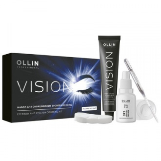 OLLIN, Набор для окрашивания бровей и ресниц Vision, иссиня-черный